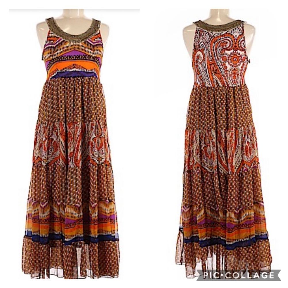Alberto Makali Boho babydoll beaded maxi dress size 4
